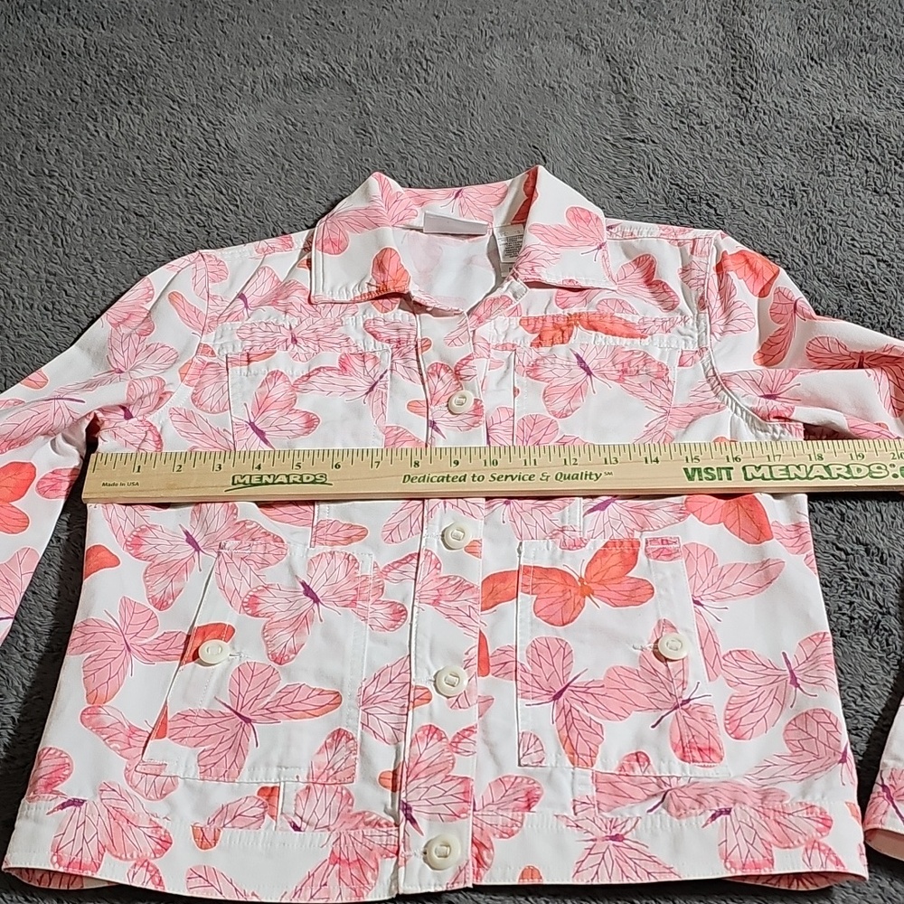 Liz Claiborne 100% Cotton Denim Pink White Butterfly Jacket Spring Size S - Picture 3 of 8